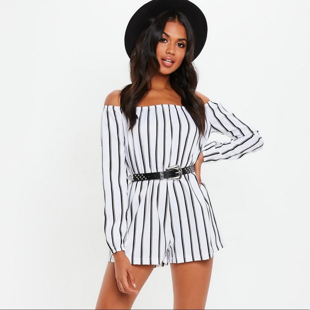Missguided striped over the shoulder romper